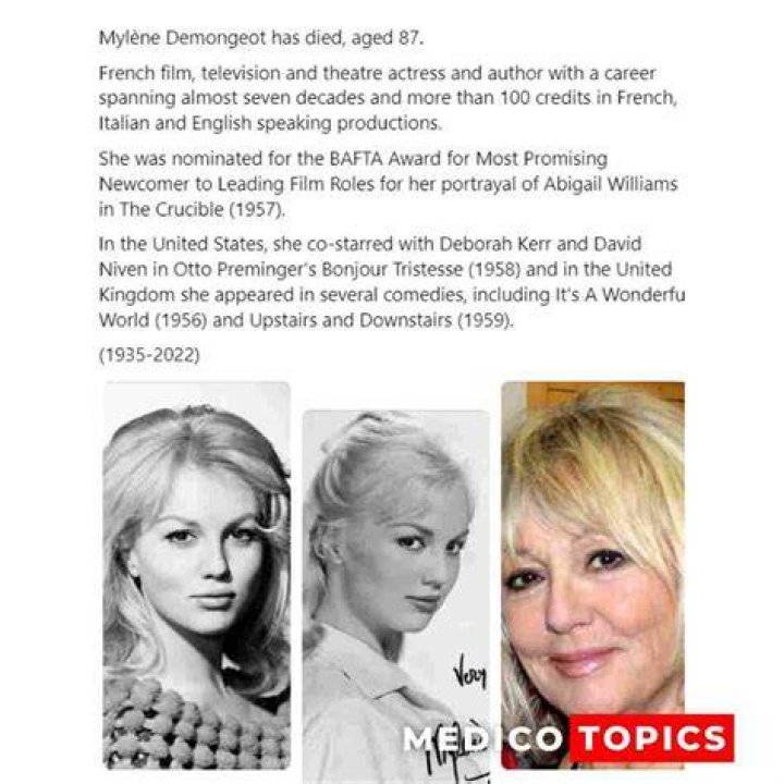 Myl&egrave;ne Demongeot Cause De Sa Mort