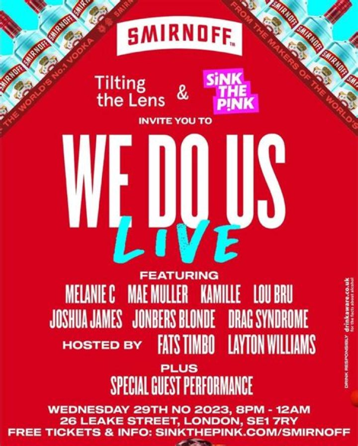 Smirnoff x Sink The Pink 'WE DO US Live!' to feature Layton Williams, Mae Muller & Melanie C